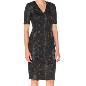 Calvin Klein Short Sleeve V-Neck Black Snakeskin Print Sheath Dress Size 10